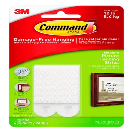 Command 3M Command White Medium Picture Hanging Strips 12 lb 4 pk 17201-4PK